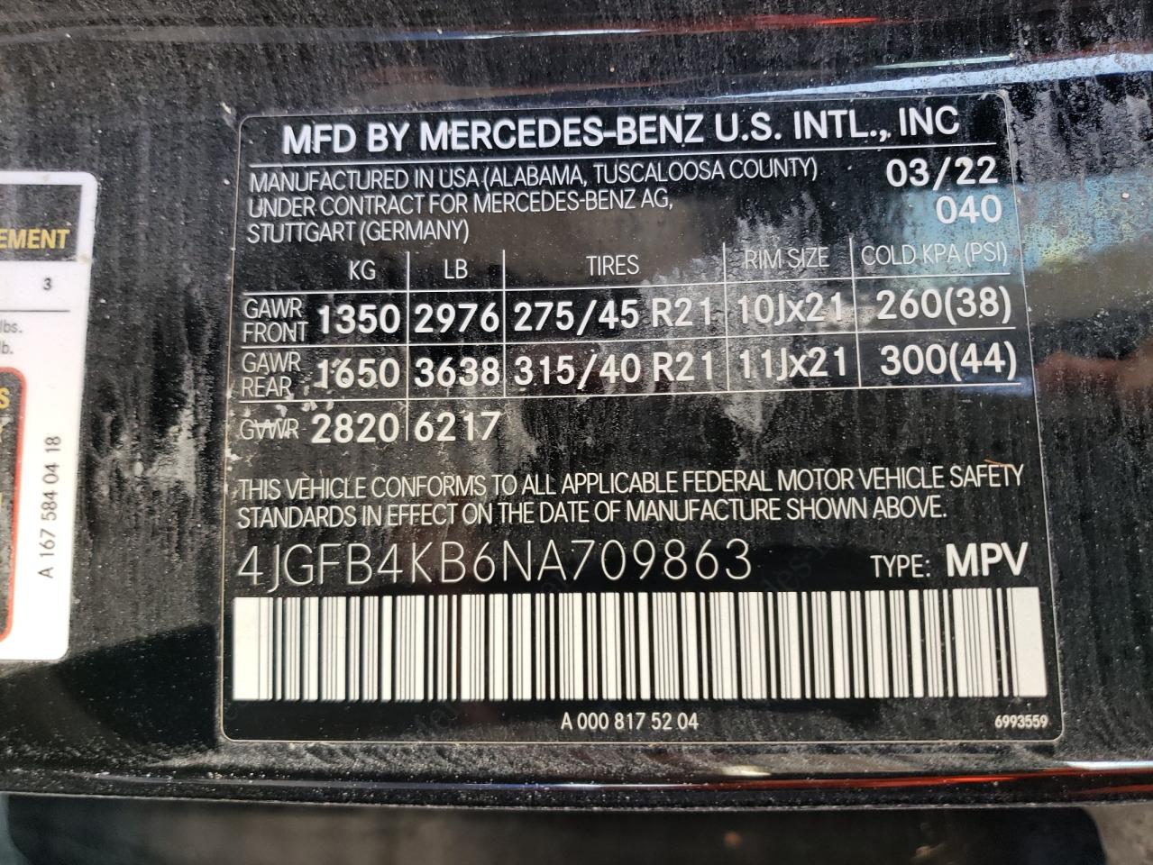 4JGFB4KB6NA709863 - 2022 Mercedes-benz gle 350
