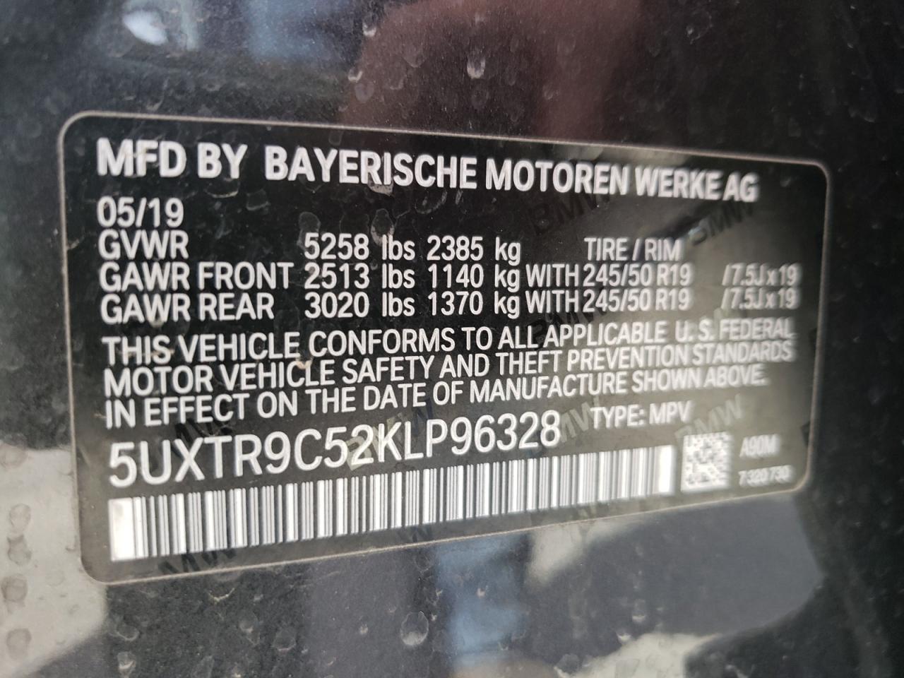 5UXTR9C52KLP96328 - 2019 Bmw x3 xdrive3