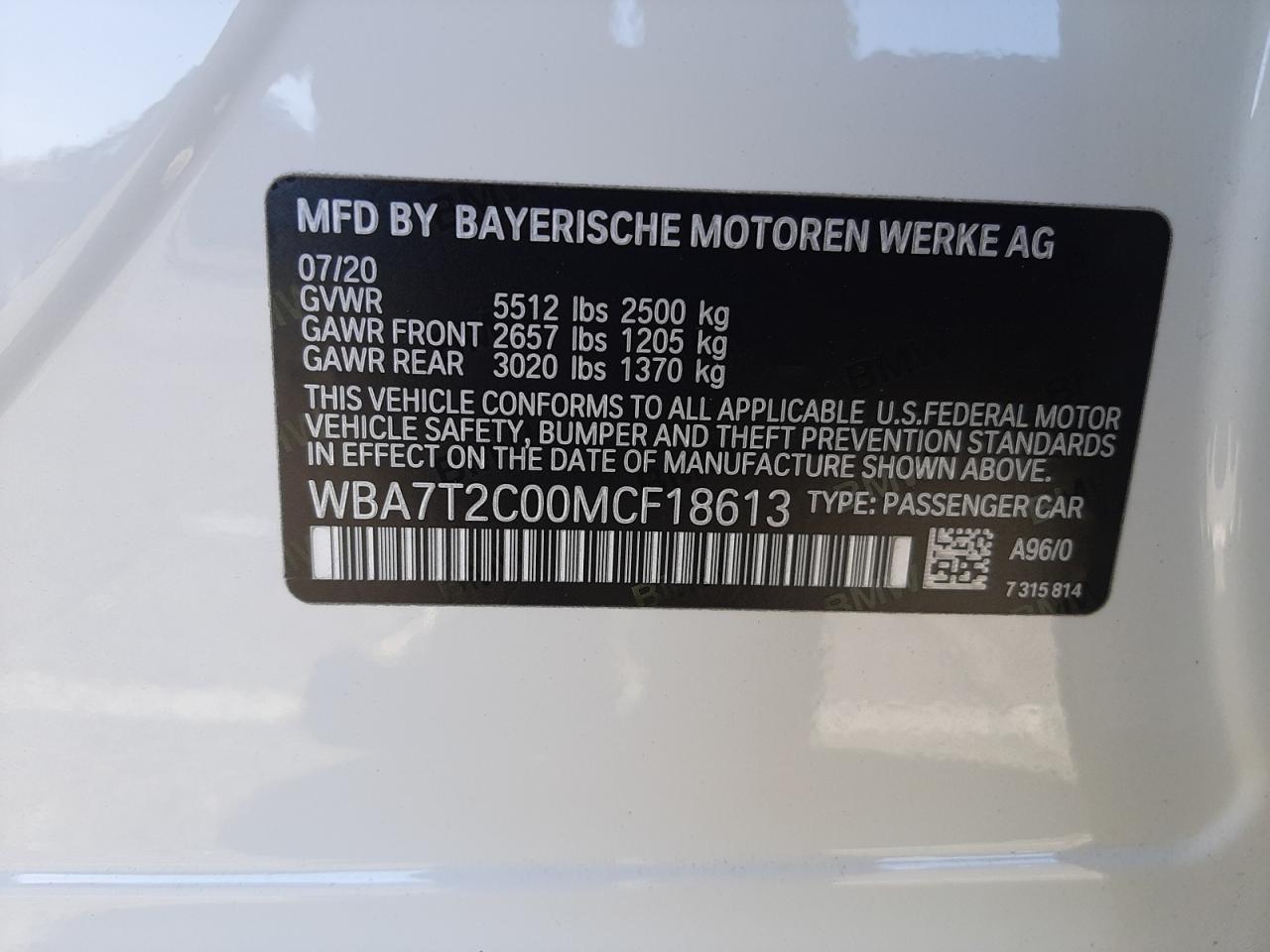 WBA7T2C00MCF18613 - 2021 Bmw 740 i