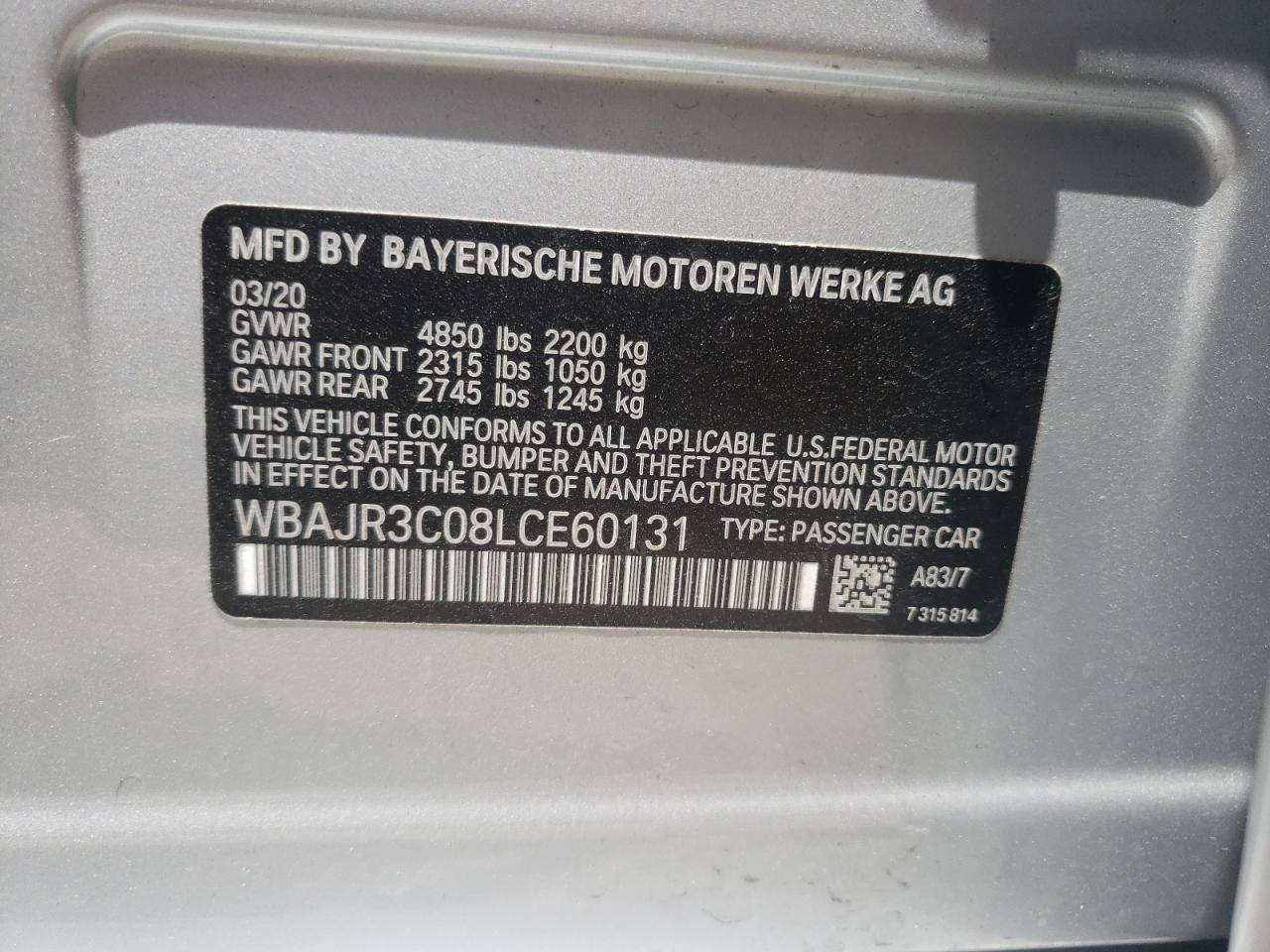 WBAJR3C08LCE60131 - 2020 Bmw 530 i