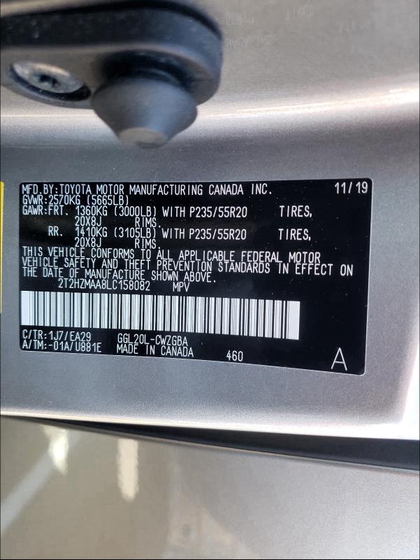 2T2HZMAA8LC158082 - 2020 Lexus Rx