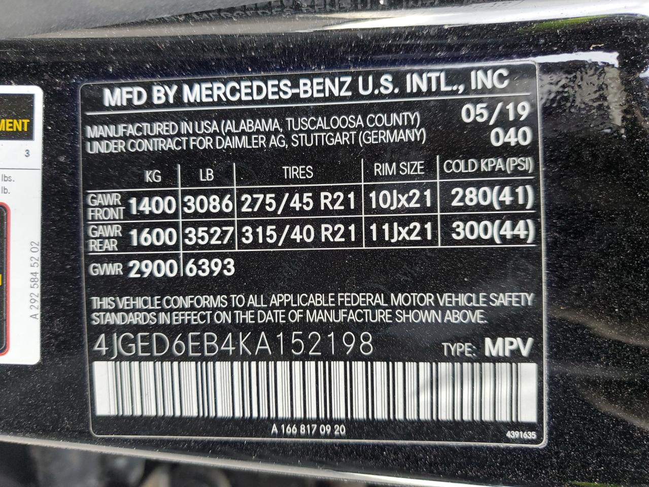 4JGED6EB4KA152198 - 2019 Mercedes-benz gle coupe