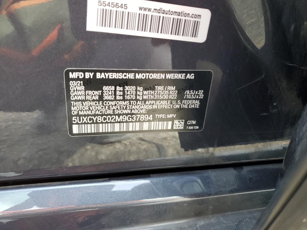 5UXCY8C02M9G37894 - 2021 Bmw x6 m50i