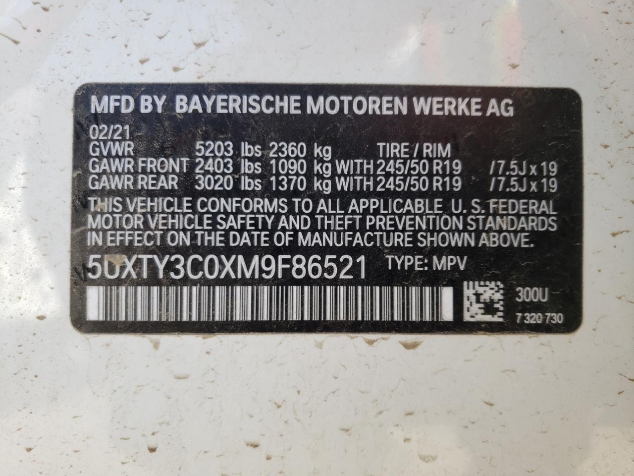 5UXTY3C0XM9F86521 - 2021 Bmw x3 sdrive3