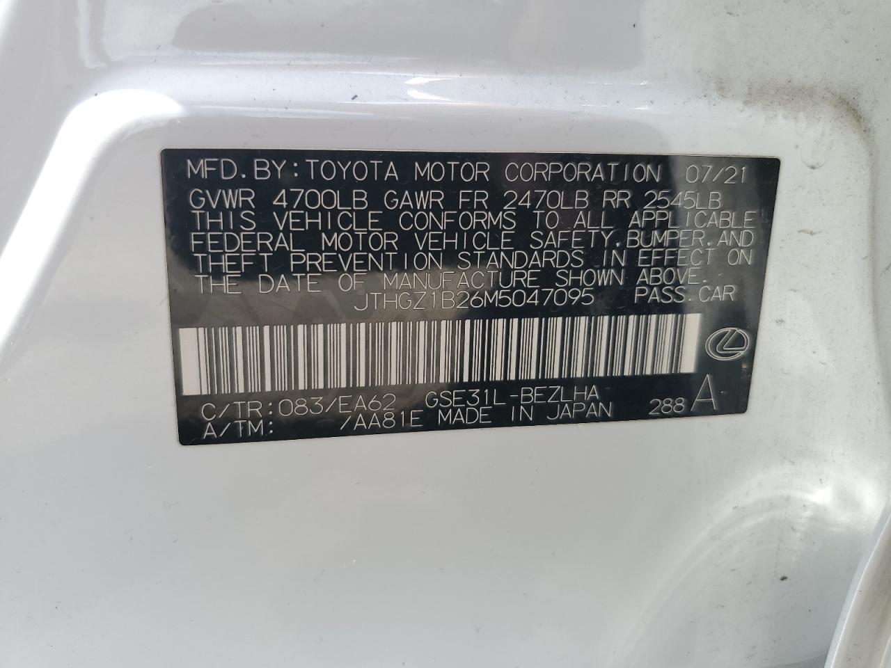 JTHGZ1B26M5047095 - 2021 Lexus is 350 f-s