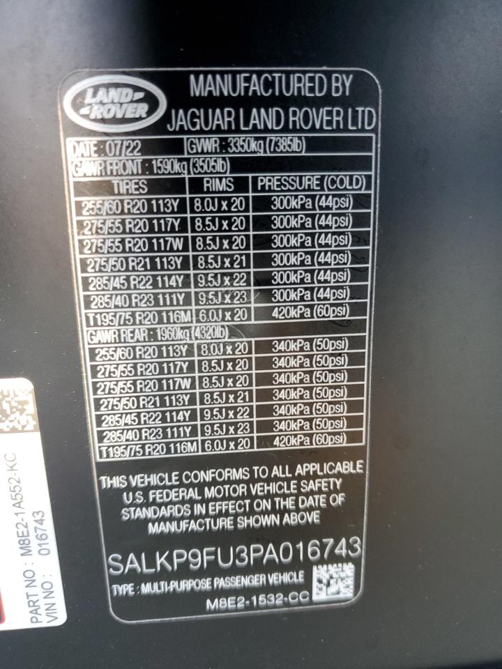 SALKP9FU3PA016743 - 2023 Land rover range rover