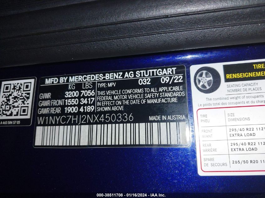 W1NYC7HJ2NX450336 - 2022 Mercedes-benz amg g 63